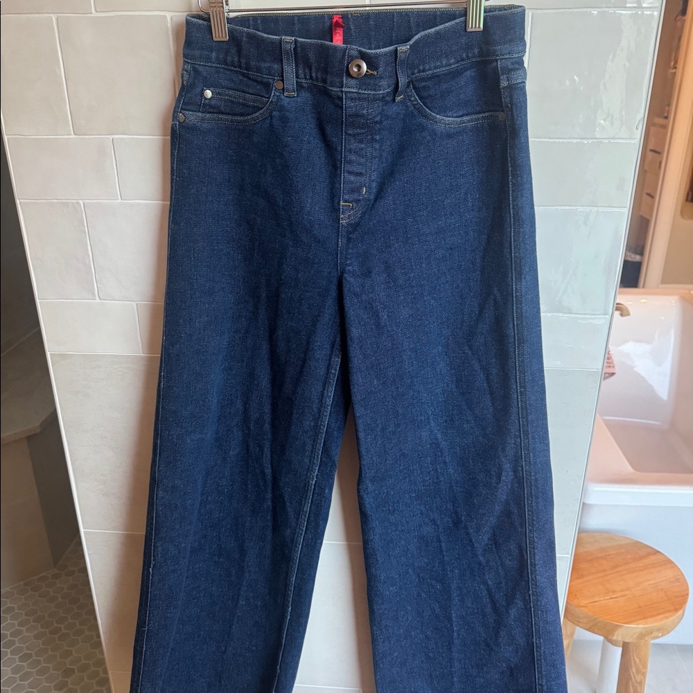 Spanx blue denim wide leg jeans